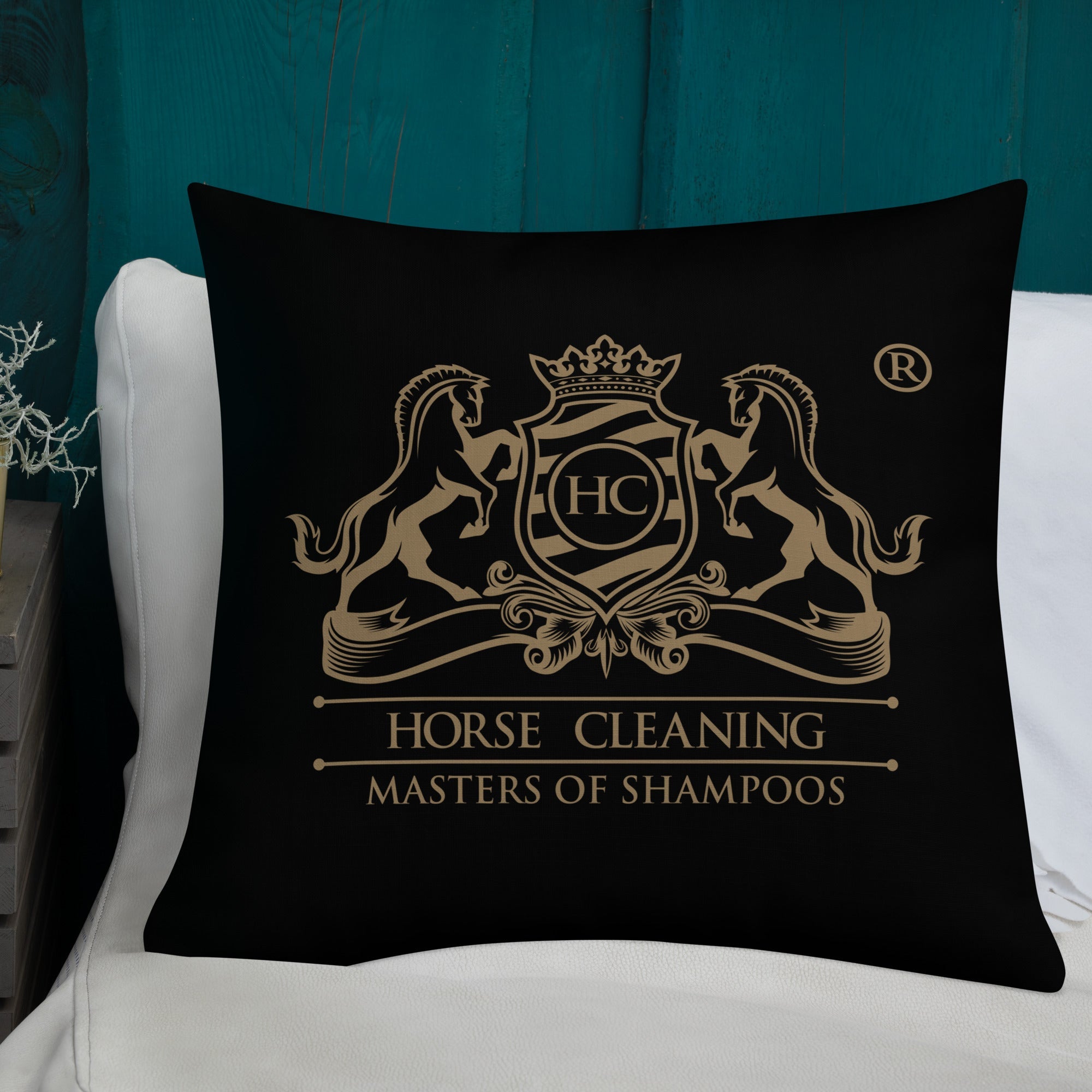 Horse Cleaning Logo Premium Pillow - Horse Cleaning Masters Of Shampoos ™