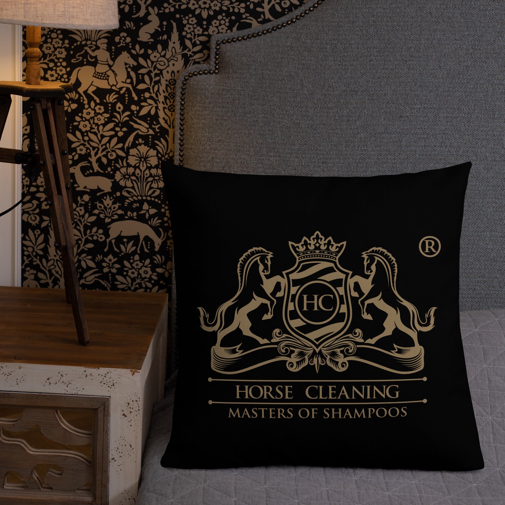 Horse Cleaning Logo Premium Pillow - Horse Cleaning Masters Of Shampoos ™