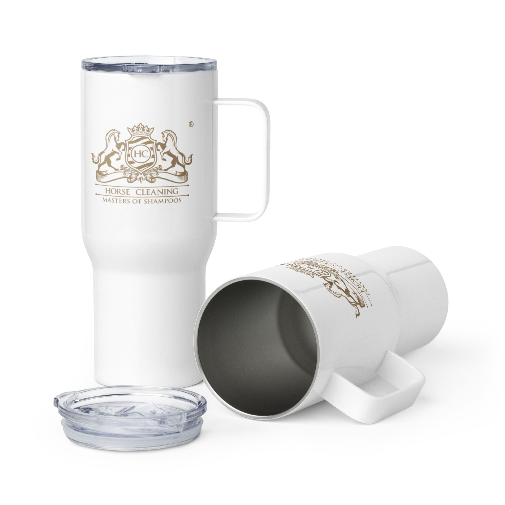 Horse Cleaning Logo Travel Mug With A Handle - Horse Cleaning Masters Of Shampoos ™
